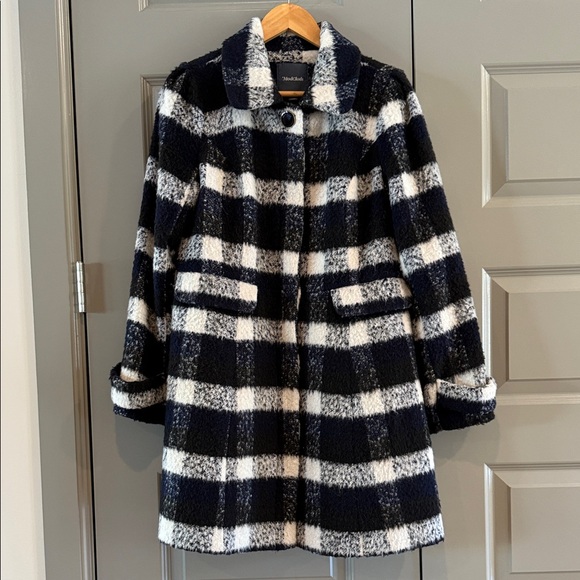 Modcloth Black Navy and White Plaid Coat - Picture 1 of 9
